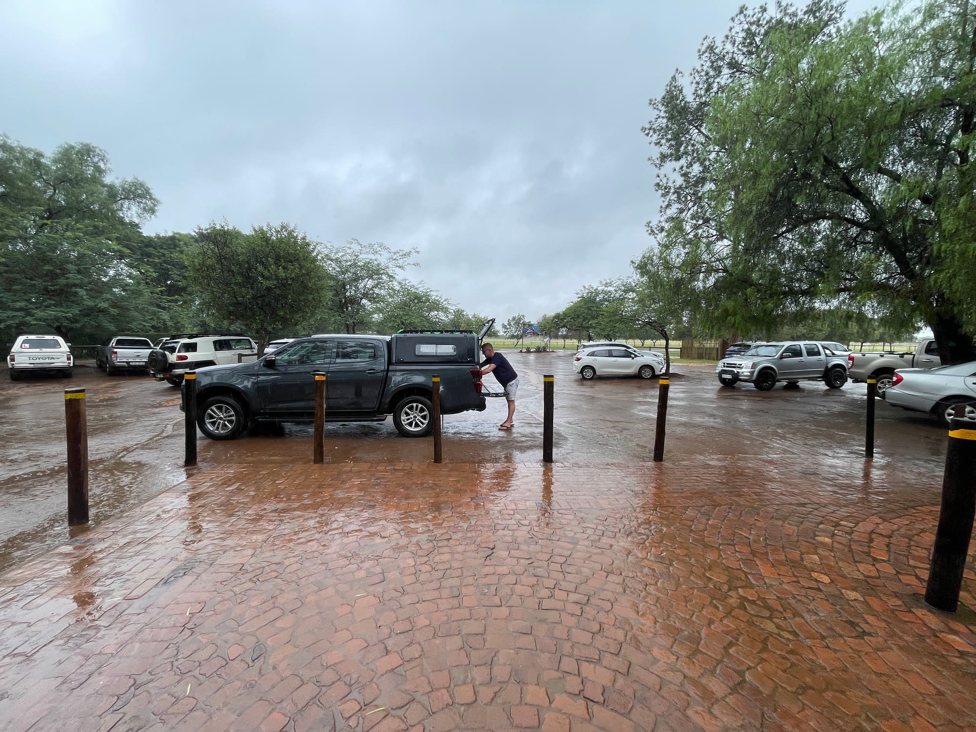 Rainy day at Sondela, Bela Bela, packing the vehicle in the rain