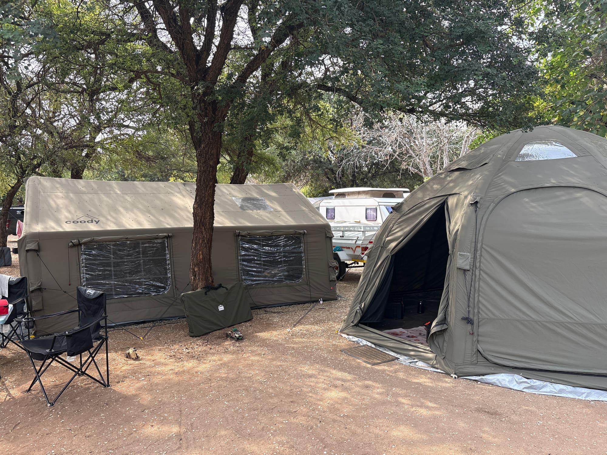 Another angle of the Coody Familia tents and dome tent at Crocodile Bridge