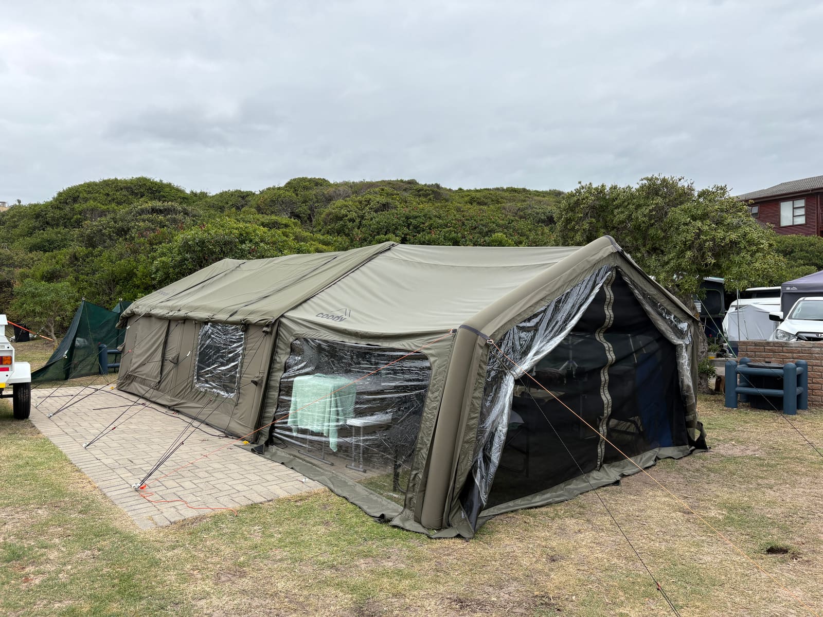Coody Familia tent with mesh screens down, living area visible inside