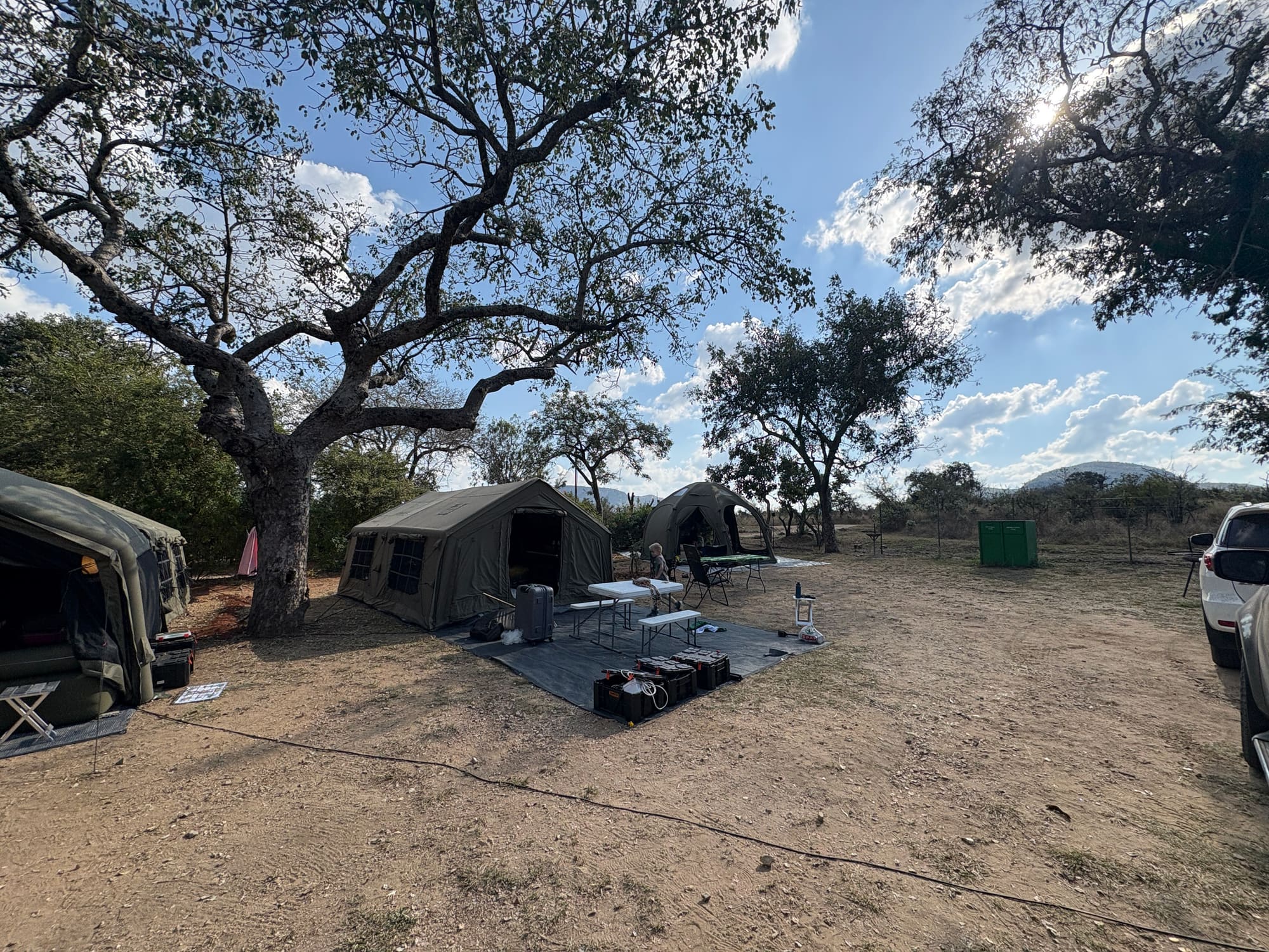 Coody Familia and Coody dome tent pitched together at Malelane rest camp, Kruger National Park