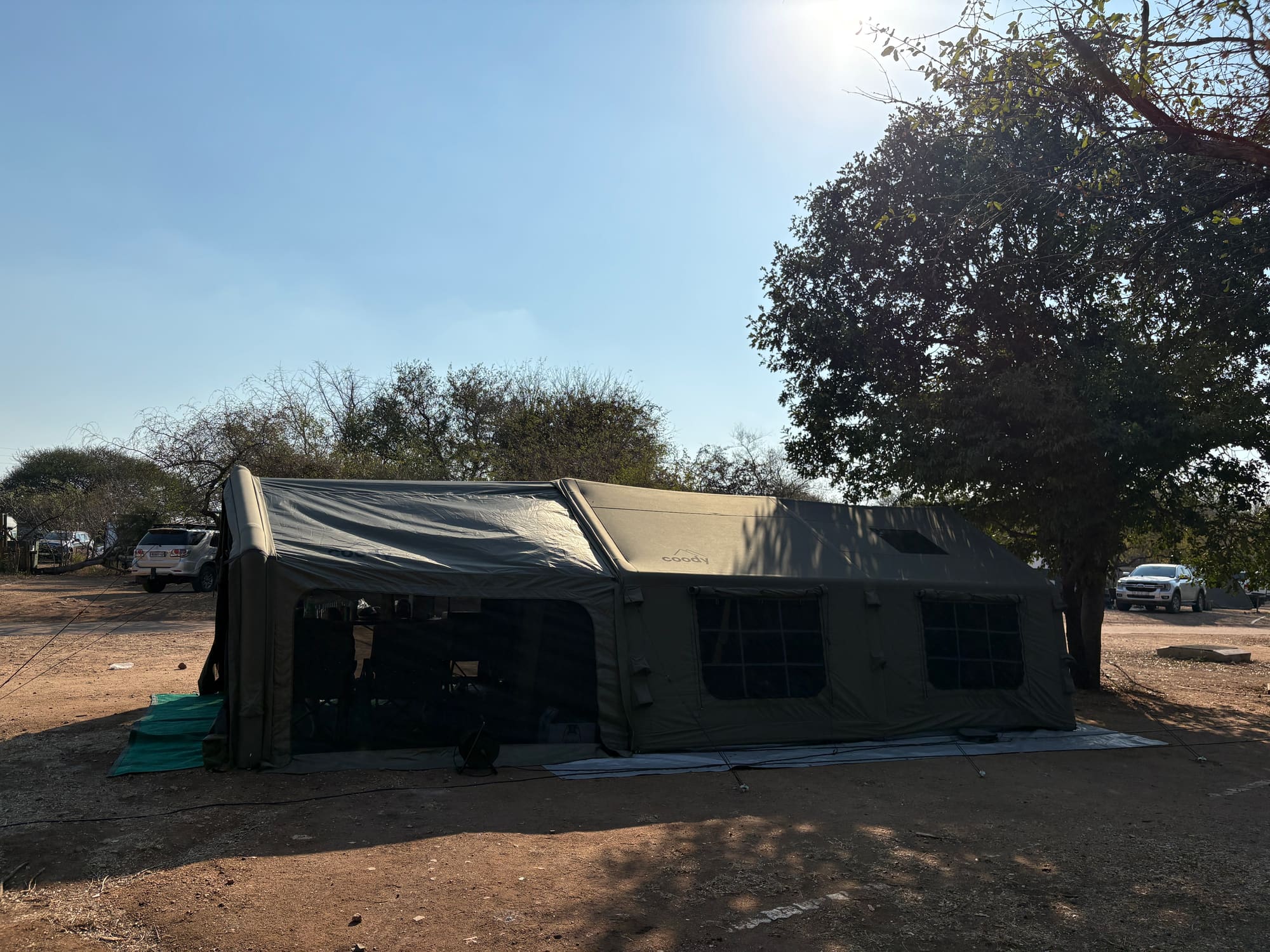 Coody Familia inflatable tent set up at Satara, Kruger National Park