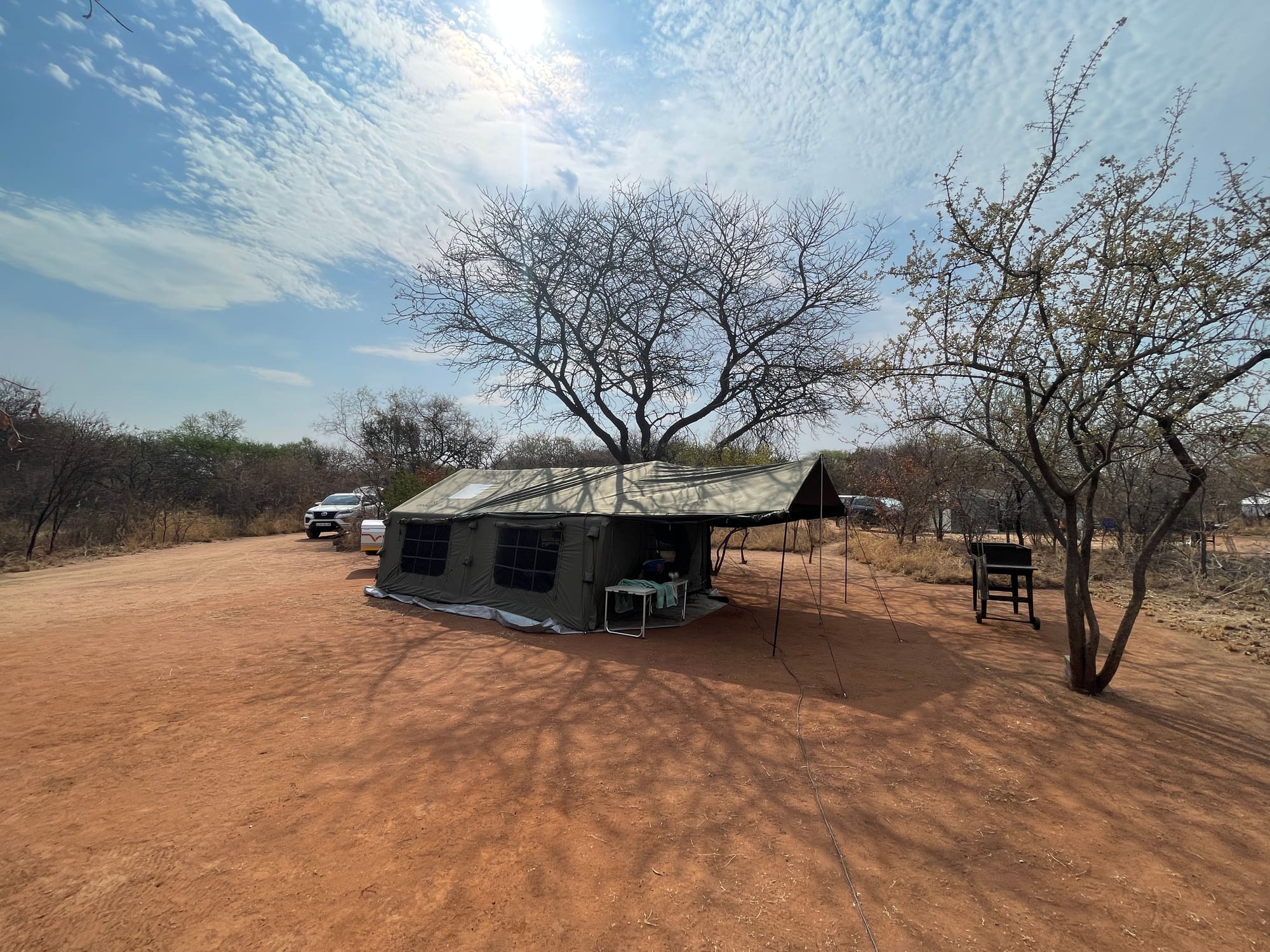 Another angle of the Coody Familia tent set up at Willemsrus, Dinokeng during the day