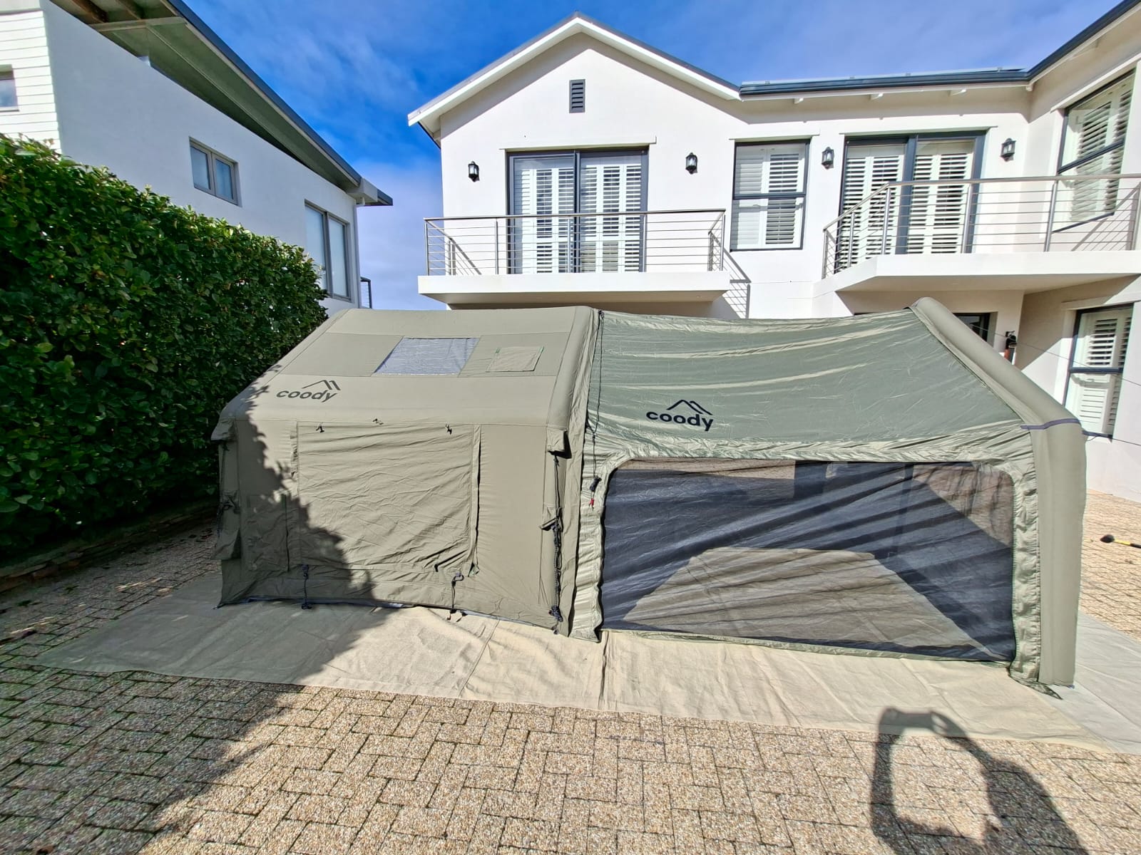 Joel's army green Coody 8 set up on the patio at his home in Hermanus